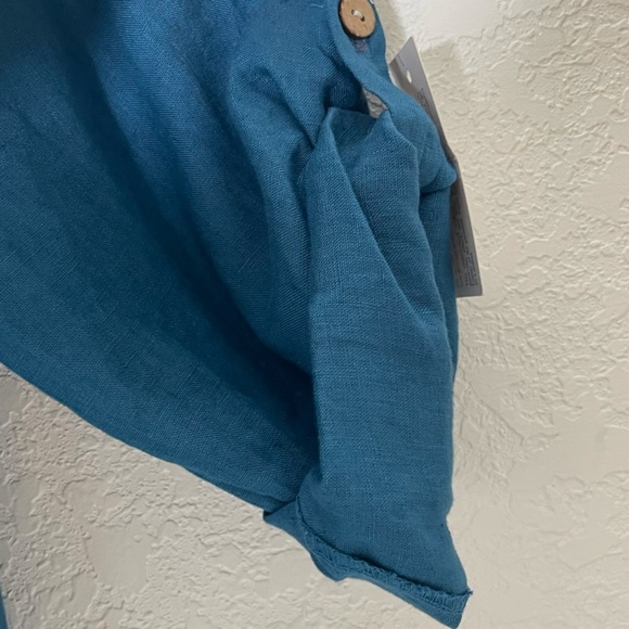Made In Italy 100% Linen NWT Roll Tab Draped Open Long Overlay One Size Blue - Picture 4 of 14
